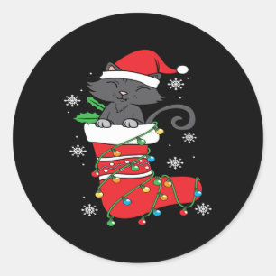 kerstcadeau met zwarte kat ronde sticker