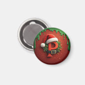 Kerstcadeau Monogram P met kerstmuts Magneet (Voorkant / Achterkant)