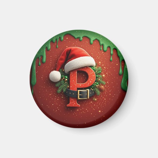 Kerstcadeau Monogram P met kerstmuts Magneet (Voorkant)