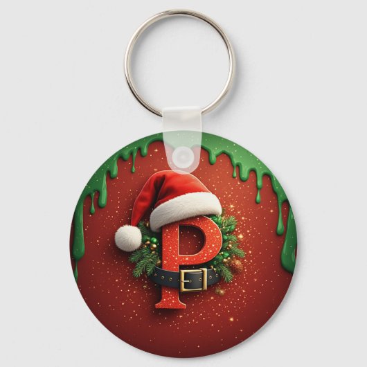 Kerstcadeau Monogram P met kerstmuts Sleutelhanger (Voorkant)