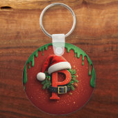 Kerstcadeau Monogram P met kerstmuts Sleutelhanger (Achterkant)