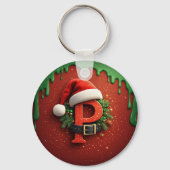 Kerstcadeau Monogram P met kerstmuts Sleutelhanger (Achterkant)