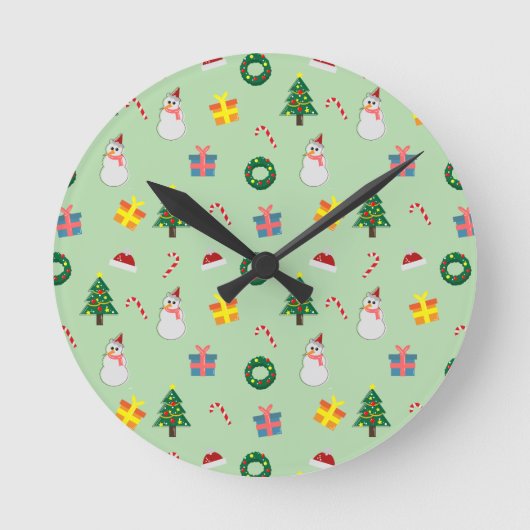 Kerstcadeau – Mooie Kerstpatroon met Sneeuwman Ronde Klok (Voorkant)