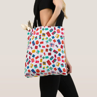 Kerstcadeau motiefpatroon in heldere kleuren tote bag