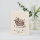 Kerstcadeau Ontwerp Rustieke Sleigh Woodland Anima Feestdagenkaart (Staand voorkant)