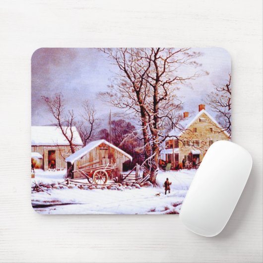 kerstcadeau op de winterscène muismat (Met muis)