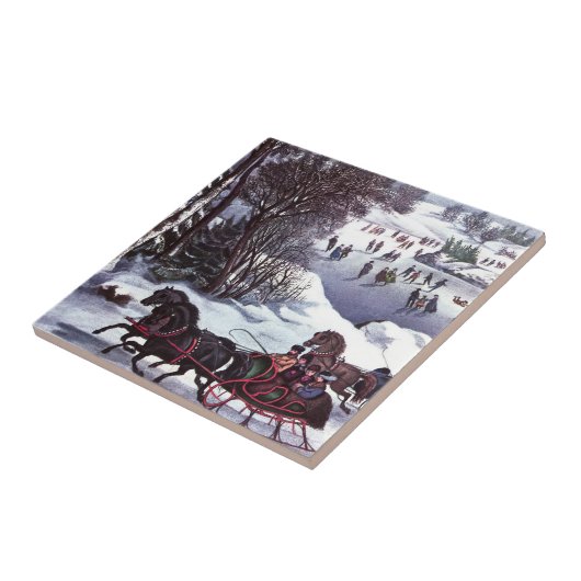  kerstcadeau op de winterscène tegeltje (Zijkant)