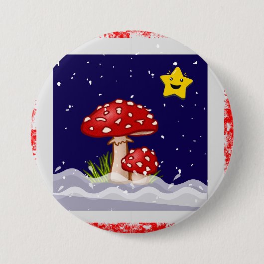 Kerstcadeau paddenstoelen ronde button 7,6 cm (Voorkant)