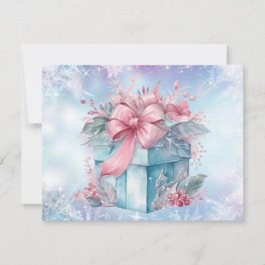 Kerstcadeau Pastel Blauw en Roze lint (Voorkant)