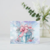 Kerstcadeau Pastel Blauw en Roze lint (Staand voorkant)
