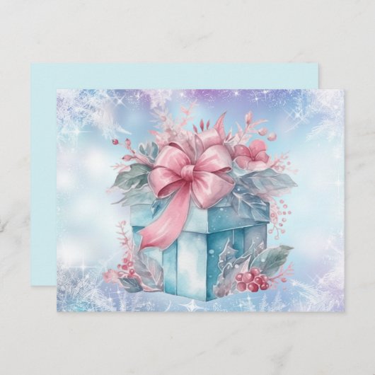 Kerstcadeau Pastel Blauw en Roze lint (Voorkant / Achterkant)