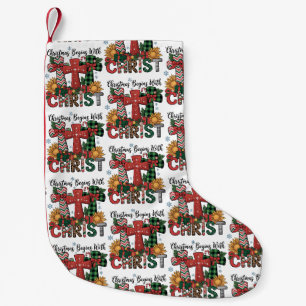 Kerstcadeau Prettig Kerstmis Geruite Religieuze Kr Kleine Kerstsok