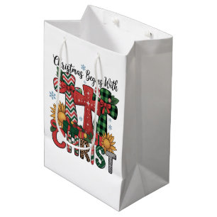 Kerstcadeau Prettig Kerstmis Geruite Religieuze Kr Medium Cadeauzakje