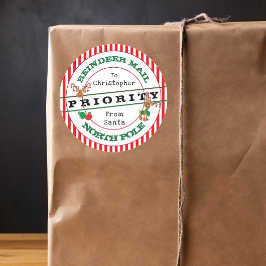 Kerstcadeau Prioriteit Rendier Post van Kerstman  Ronde Sticker