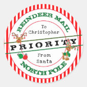 Kerstcadeau Prioriteit Rendier Post van Kerstman  Ronde Sticker (Voorkant)