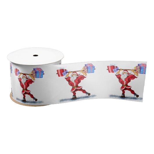 kerstcadeau Ribbon Bodybuilder Santa met cadeaus Satijnen Lint (Spoel)