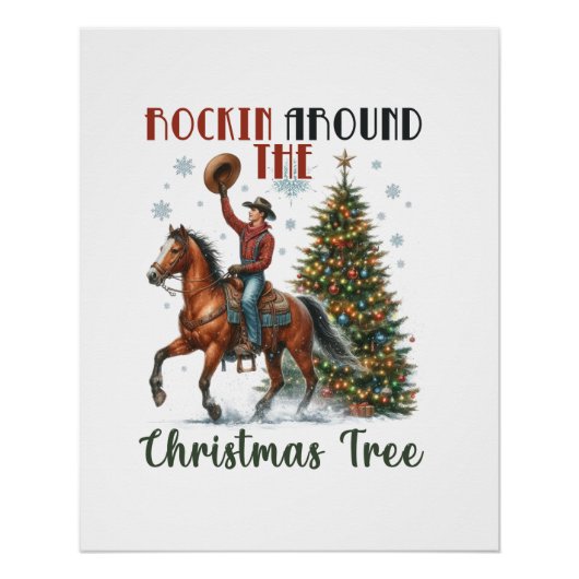 Kerstcadeau rond de kerstboom perfect poster (Voorkant)