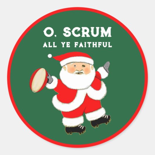 Kerstcadeau rugby ronde sticker (Voorkant)