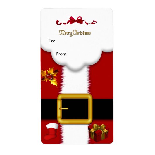 Kerstcadeau Santa Suit Label Goud Rood Wit Xmas (Voorkant)