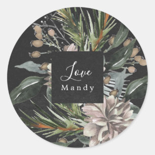 Kerstcadeau Sticker Bloem Chalkboard Vakantie