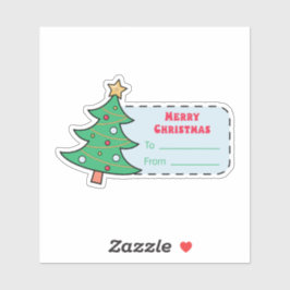 Kerstcadeau sticker met een groene kerstboom