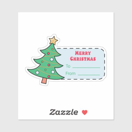 Kerstcadeau sticker met een groene kerstboom (Vel)