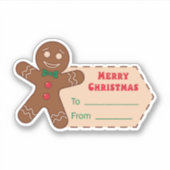 Kerstcadeau sticker met een peperkoek man (Voorkant)