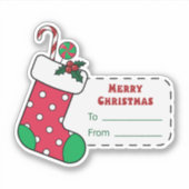 Kerstcadeau sticker met een rode kous (Voorkant)