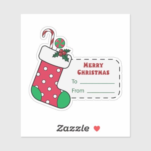 Kerstcadeau sticker met een rode kous (Vel)