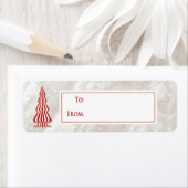 Kerstcadeau sticker Rood & Wit Tree op textuur (Insitu)