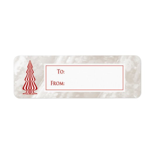 Kerstcadeau sticker Rood & Wit Tree op textuur (Voorkant)
