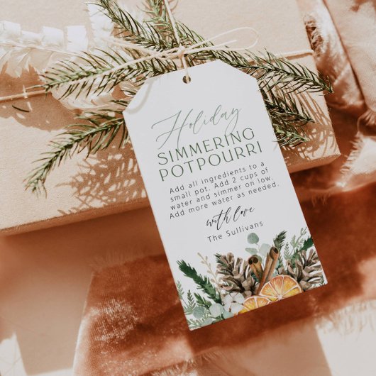 Kerstcadeau-tag met sudderende potpourri cadeaulabel