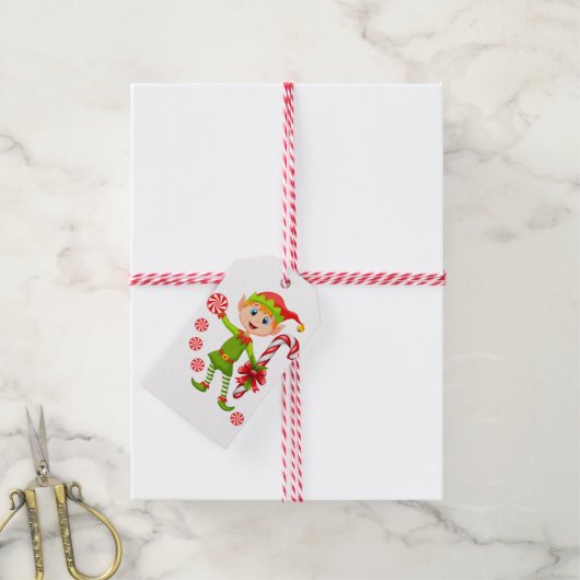 Kerstcadeau Tags Elf pepermunt Cadeaulabel (Met Touw)