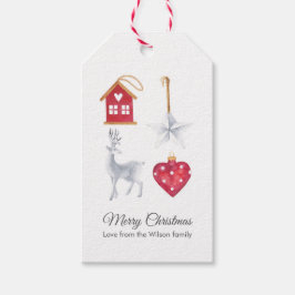 Kerstcadeau tags rood en zilver ornamenten cadeaulabel