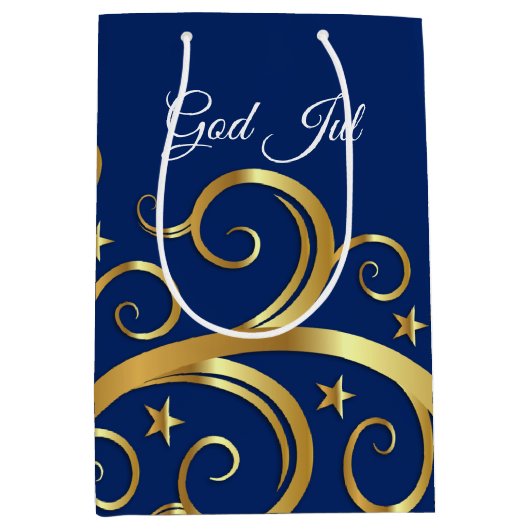 Kerstcadeau Tas Majestic Swirls God Jul Medium Cadeauzakje (Voorkant)