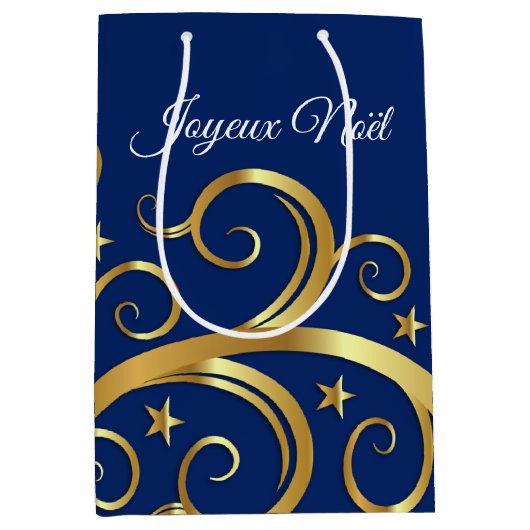 Kerstcadeau tas Majestic Swirls Joyeux Noel Medium Cadeauzakje (Voorkant)