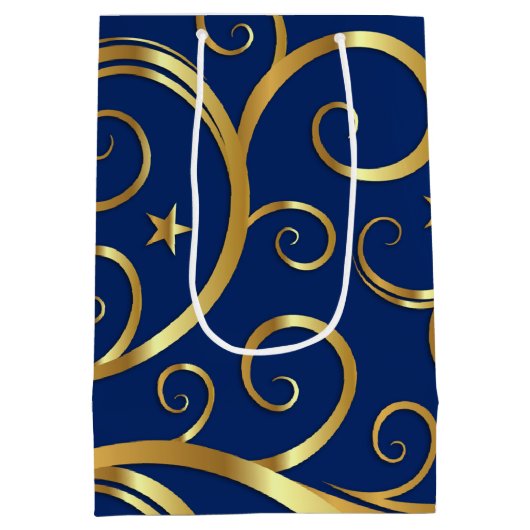 Kerstcadeau tas Majestic Swirls Joyeux Noel Medium Cadeauzakje (Achterkant)