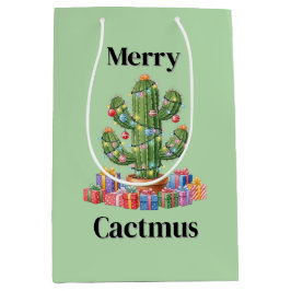 Kerstcadeau Tas Medium- Vrolijke Cactusmus Medium Cadeauzakje