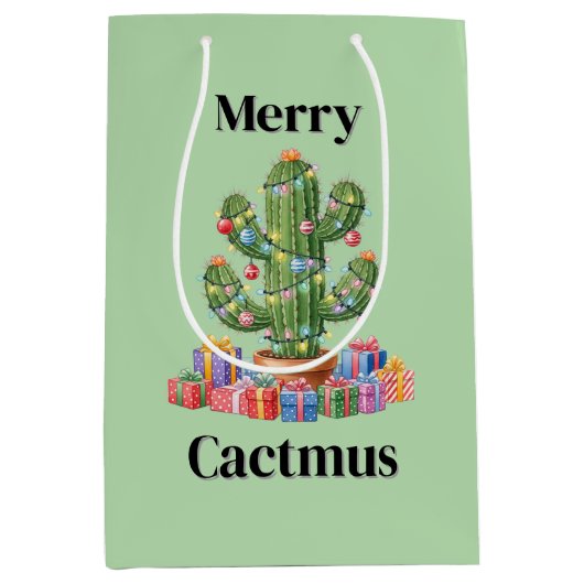 Kerstcadeau Tas Medium- Vrolijke Cactusmus Medium Cadeauzakje (Voorkant)