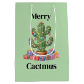 Kerstcadeau Tas Medium- Vrolijke Cactusmus Medium Cadeauzakje (Achterkant)