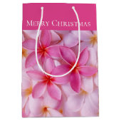 Kerstcadeau Tas-Merry Christmas Plumeria Plaid Medium Cadeauzakje (Voorkant)