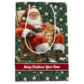 Kerstcadeau Tas met Monogram, Kerstman Medium Cadeauzakje (Voorkant)