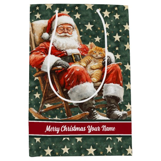 Kerstcadeau Tas met Monogram, Kerstman Medium Cadeauzakje (Voorkant)