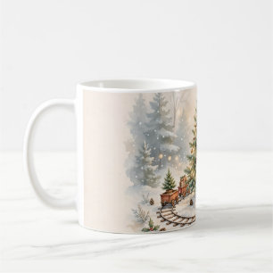 Kerstcadeau Trein Waterverf Boom Besneeuwd Koffiemok