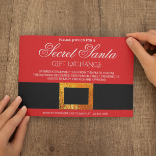 Kerstcadeau-uitwisselingsparty Secret Santa-uitnod Kaart