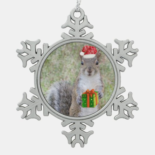kerstcadeau van eekhoorn tin sneeuwvlok ornament (Voorkant)