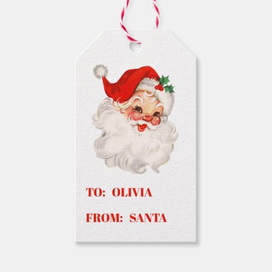 Kerstcadeau van een vintage Kerstman Cadeaulabel (Voorkant)