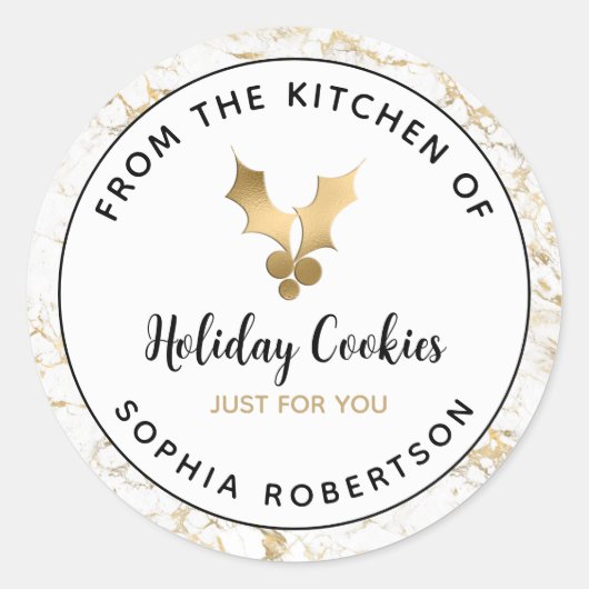 Kerstcadeau van eigen keuken van Gold Marble Ronde Sticker (Voorkant)
