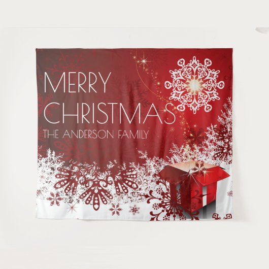 Kerstcadeau verrassing sneeuwvlok achtergrond wandkleed (Voorkant (horizontaal))