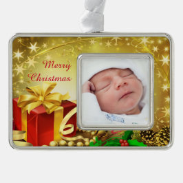 kerstcadeau verzilverd omlijst ornament